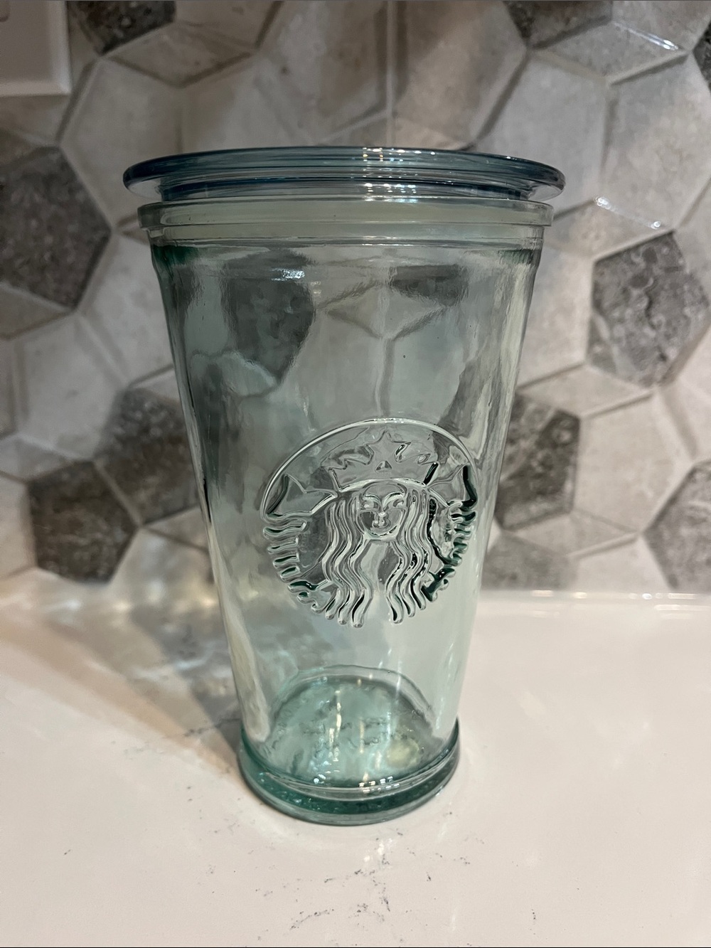 Starbucks Pale Aqua Embossed Glass Tumbler 473ml